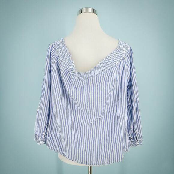 Rag & Bone Size Large L Blue White Stripe Print Off The Shoulder Long Sleeve Top - Picture 3 of 8